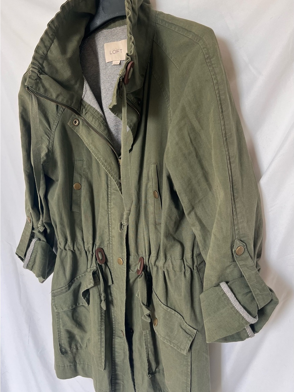 LOFT Olive Utility Jacket with Drawstring Waist - Picture 3 of 9